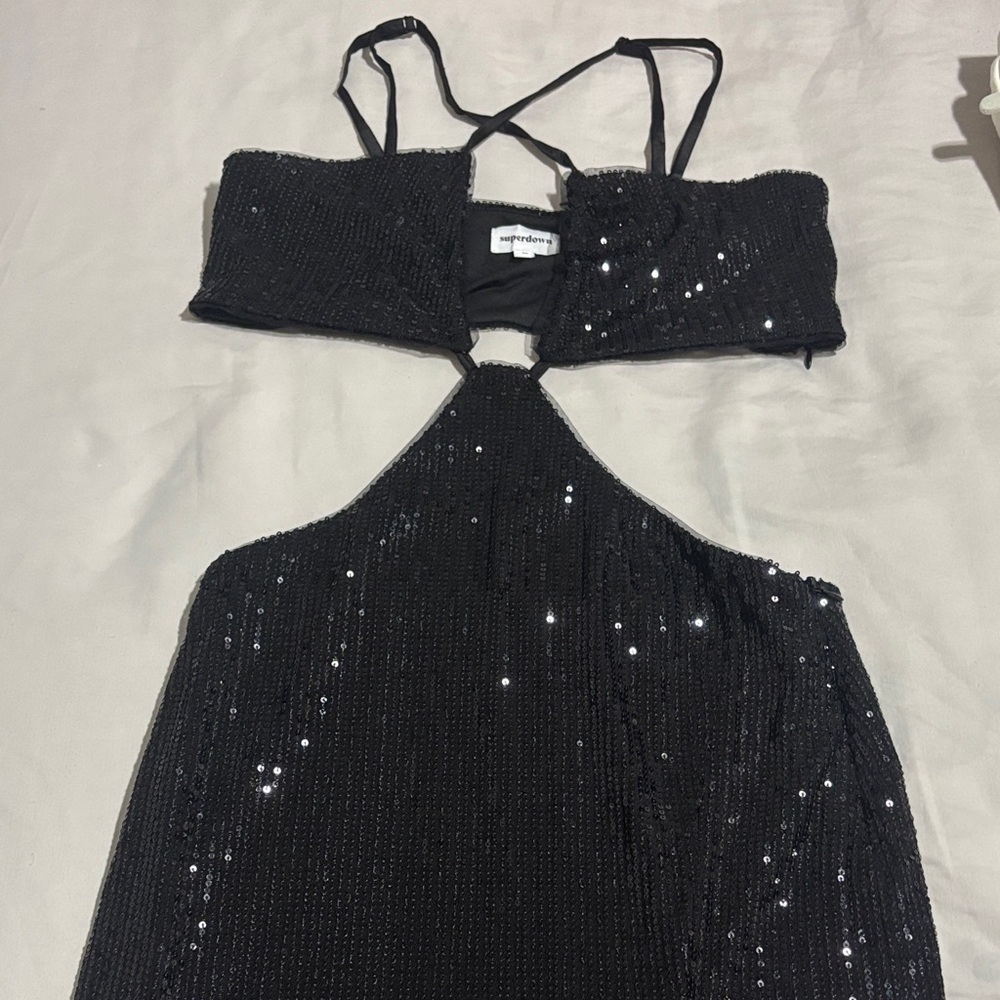 Black Sequin Halter Dress